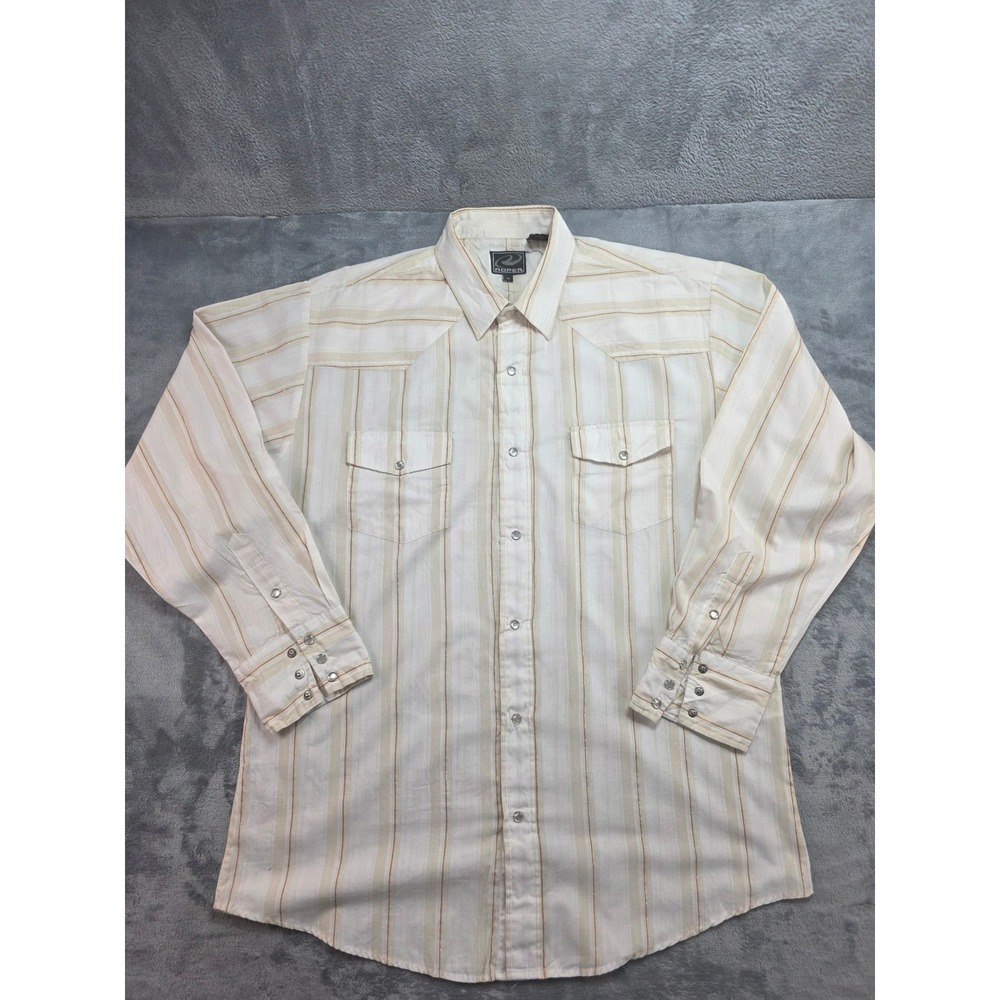 Roper Mens XL Western Pearl Snap Shirt Gold Metallic Striped Long Sleeve 101-044